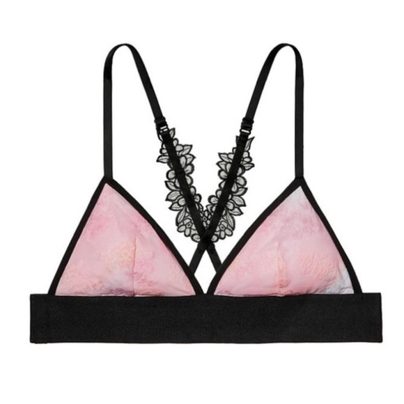 NWOT PINK Victoria’s Secret Daisy Lace Bralette, Ombré Pink/Black - Picture 3 of 10